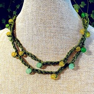 Handmade Whimsical Green Beaded Crochet Necklace